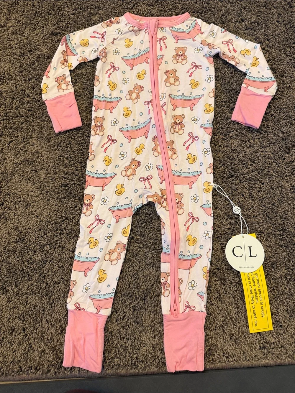 NWT CADEN LANE Bamboo Viscose Pink Bathtime Besties Convertible Romper 18-24m
